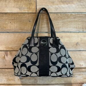 Coach Black and Gray Signature Canvas Shoulder Bag